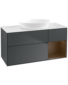 Villeroy und Boch Finion Waschtischunterschrank FA71GNHG 120cm, Abdeckplatte white matt, Regale Walnut Veneer, Midnight Blue Matt Lacquer