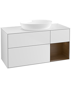 Villeroy und Boch Finion Waschtischunterschrank FA71GNMT 120cm, Abdeckplatte white matt, Regale Walnut Veneer, White matt lacquer