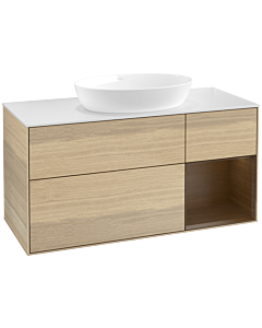 Villeroy und Boch Finion Waschtischunterschrank FA71GNPC 120cm, Abdeckplatte white matt, Regale Walnut Veneer, Oak Veneer