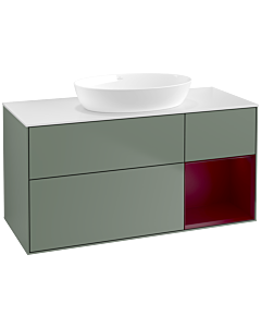 Villeroy und Boch Finion Waschtischunterschrank FA71HBGM 120cm, Abdeckplatte white matt, Regale Peony matt lacquer, Olive Matt Lacquer