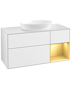 Villeroy und Boch Finion Waschtischunterschrank FA71HFGF 120cm, Abdeckplatte white matt, Regale Gold matt lacquer, Glossy white lacquer