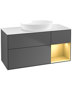 Villeroy und Boch Finion Villeroy und Boch FA71HFGK 120cm, plaque de recouvrement blanc mat, étagères laqué or mat, anthracite mat