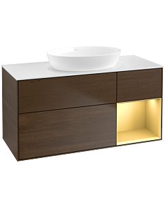Villeroy und Boch Finion Villeroy und Boch Finion FA71HFGN 120cm, cover plate white matt, shelves gold matt lacquer, walnut veneer