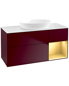 Villeroy und Boch Finion Waschtischunterschrank FA71HFHB 120cm, Abdeckplatte white matt, Regale Gold matt lacquer, Peony Matt