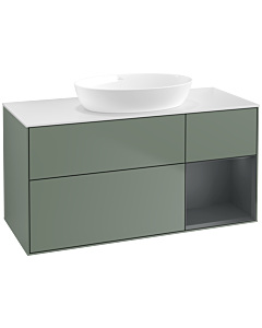 Villeroy und Boch Finion Villeroy und Boch FA71HGGM 120cm, plaque de recouvrement blanc mat, étagères laqué mat Midnight, Olive Matt Lacquer