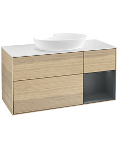 Villeroy und Boch Finion Waschtischunterschrank FA71HGPC 120cm, Abdeckplatte white matt, Regale Midnight matt lacquer, Oak Veneer