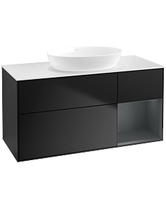 Villeroy und Boch Finion Villeroy und Boch FA71HGPD 120cm, plaque de recouvrement blanc mat, étagères laqué mat Midnight, laqué noir mat