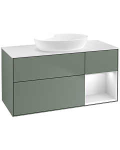 Villeroy und Boch Finion Waschtischunterschrank FA71MTGM 120cm, Abdeckplatte white matt, Regale White matt lacquer, Olive Matt Lacquer