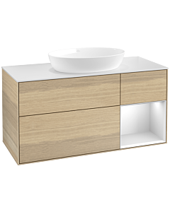 Villeroy und Boch Finion Waschtischunterschrank FA71MTPC 120cm, Abdeckplatte white matt, Regale White matt lacquer, Oak Veneer
