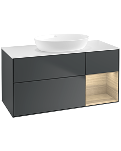 Villeroy und Boch Finion Waschtischunterschrank FA71PCHG 120cm, Abdeckplatte white matt, Regale Oak Veneer, Midnight Blue Matt Lacquer