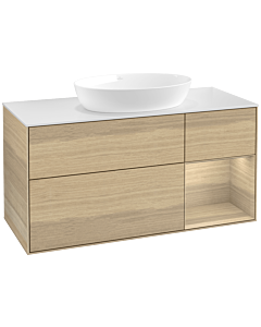 Villeroy und Boch Finion Waschtischunterschrank FA71PCPC 120cm, Abdeckplatte white matt, Regale Oak Veneer, Oak Veneer