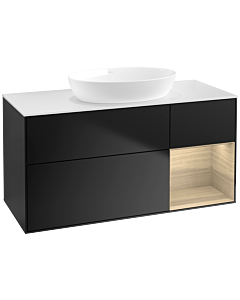 Villeroy und Boch Finion Waschtischunterschrank FA71PCPD 120cm, Abdeckplatte white matt, Regale Oak Veneer, Black matt lacquer