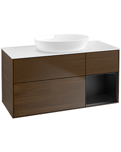 Villeroy und Boch Finion Waschtischunterschrank FA71PDGN 120cm, Abdeckplatte white matt, Regale Black matt lacquer, Walnut veneer