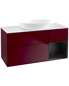 Villeroy und Boch Finion Waschtischunterschrank FA71PDHB 120cm, Abdeckplatte white matt, Regale Black matt lacquer, Peony Matt