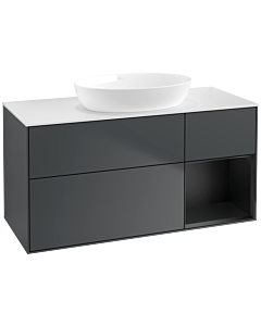 Villeroy und Boch Finion Villeroy und Boch FA71PDHG 120cm, plaque de recouvrement blanc mat, étagères laqué noir mat, Midnight Blue Matt Lacquer