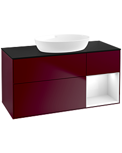 Villeroy und Boch Finion Waschtischunterschrank FA72GFHB 120cm, Abdeckplatte black matt, Regale Glossy white lacquer, Peony Matt
