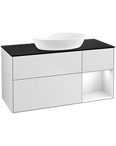 Villeroy und Boch Finion Waschtischunterschrank FA72GFMT 120cm, Abdeckplatte black matt, Regale Glossy white lacquer, White matt lacquer