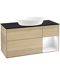 Villeroy und Boch Finion Waschtischunterschrank FA72GFPC 120cm, Abdeckplatte black matt, Regale Glossy white lacquer, Oak Veneer