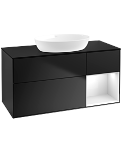 Villeroy und Boch Finion Waschtischunterschrank FA72GFPD 120cm, Abdeckplatte black matt, Regale Glossy white lacquer, Black matt lacquer