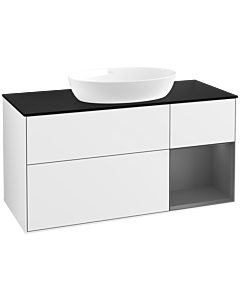 Villeroy und Boch Finion Waschtischunterschrank FA72GKGF 120cm, Abdeckplatte black matt, Regale Anthracite matt lacquer, Glossy white lacquer