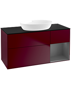 Villeroy und Boch Finion Villeroy und Boch FA72GKHB 120cm, plaque de recouvrement noir mat, étagères laqué mat anthracite, Peony Matt