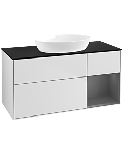 Villeroy und Boch Finion Waschtischunterschrank FA72GKMT 120cm, Abdeckplatte black matt, Regale Anthracite matt lacquer, White matt lacquer