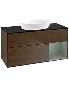 Villeroy und Boch Finion Villeroy und Boch FA72GMGN 120cm, plaque de recouvrement noir mat, étagères laqué olive mat, placage noyer