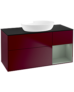 Villeroy und Boch Finion Waschtischunterschrank FA72GMHB 120cm, Abdeckplatte black matt, Regale Olive matt lacquer, Peony Matt