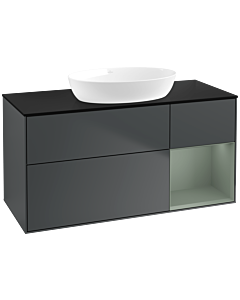Villeroy und Boch Finion Villeroy und Boch FA72GMHG 120cm, plaque de recouvrement noir mat, étagères laqué olive mat, Midnight Blue Matt Lacquer