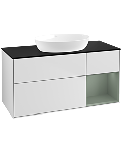 Villeroy und Boch Finion Villeroy und Boch FA72GMMT 120cm, plaque de recouvrement noir mat, étagères laqué olive mat, laqué blanc mat