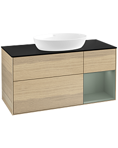 Villeroy und Boch Finion Villeroy und Boch FA72GMPC 120cm, plaque de recouvrement noir mat, étagères laqué olive mat, Oak Veneer