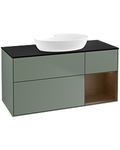 Villeroy und Boch Finion Villeroy und Boch FA72GNGM 120cm, plaque de recouvrement noir mat, étagères Walnut Veneer , Olive Matt Lacquer