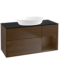 Villeroy und Boch Finion Waschtischunterschrank FA72GNGN 120cm, Abdeckplatte black matt, Regale Walnut Veneer, Walnut veneer