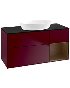 Villeroy und Boch Finion Villeroy und Boch FA72GNHB 120cm, plaque de recouvrement noir mat, étagères Walnut Veneer , Peony Matt