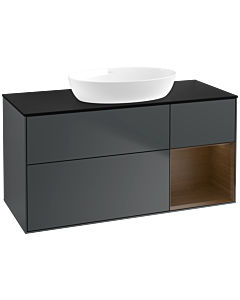 Villeroy und Boch Finion Villeroy und Boch FA72GNHG 120cm, plaque de recouvrement noir mat, étagères Walnut Veneer , Midnight Blue Matt Lacquer