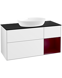 Villeroy und Boch Finion Villeroy und Boch Finion FA72HBGF 120cm, cover plate black matt, shelves Peony matt lacquer, glossy white lacquer