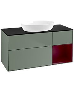 Villeroy und Boch Finion Waschtischunterschrank FA72HBGM 120cm, Abdeckplatte black matt, Regale Peony matt lacquer, Olive Matt Lacquer