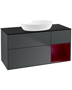 Villeroy und Boch Finion Villeroy und Boch FA72HBHG 120cm, plaque de recouvrement noir mat, étagères Peony laqué mat, Midnight Blue Matt Lacquer