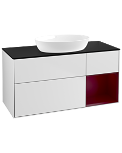 Villeroy und Boch Finion Waschtischunterschrank FA72HBMT 120cm, Abdeckplatte black matt, Regale Peony matt lacquer, White matt lacquer