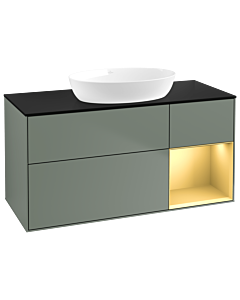 Villeroy und Boch Finion Waschtischunterschrank FA72HFGM 120cm, Abdeckplatte black matt, Regale Gold matt lacquer, Olive Matt Lacquer