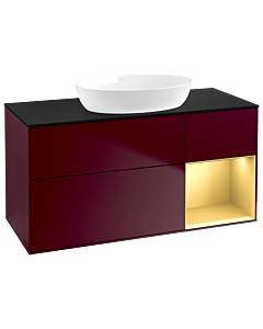 Villeroy und Boch Finion Waschtischunterschrank FA72HFHB 120cm, Abdeckplatte black matt, Regale Gold matt lacquer, Peony Matt