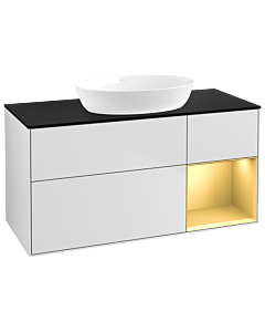 Villeroy und Boch Finion Villeroy und Boch FA72HFMT 120cm, plaque de recouvrement noir mat, étagères laqué or mat, laqué blanc mat