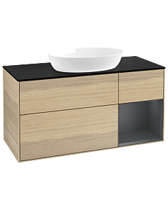 Villeroy und Boch Finion Waschtischunterschrank FA72HGPC 120cm, Abdeckplatte black matt, Regale Midnight matt lacquer, Oak Veneer