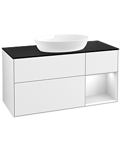 Villeroy und Boch Finion Waschtischunterschrank FA72MTGF 120cm, Abdeckplatte black matt, Regale White matt lacquer, Glossy white lacquer