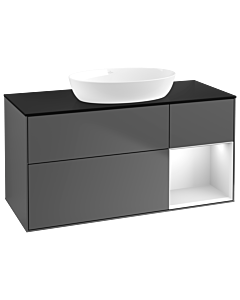 Villeroy und Boch Finion Villeroy und Boch FA72MTGK 120cm, plaque de recouvrement noir mat, étagères laqué blanc mat, anthracite mat