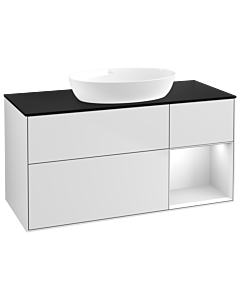 Villeroy und Boch Finion Waschtischunterschrank FA72MTMT 120cm, Abdeckplatte black matt, Regale White matt lacquer, White matt lacquer