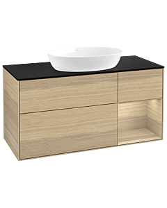 Villeroy und Boch Finion Waschtischunterschrank FA72PCPC 120cm, Abdeckplatte black matt, Regale Oak Veneer, Oak Veneer
