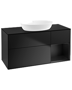 Villeroy und Boch Finion Villeroy und Boch FA72PDPD 120cm, plaque de recouvrement noir mat, étagères laqué noir mat, laqué noir mat