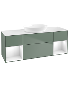 Villeroy und Boch Finion Waschtischunterschrank FD01GFGM 120cm, Abdeckplatte white matt, Regale Glossy white lacquer, Olive Matt Lacquer