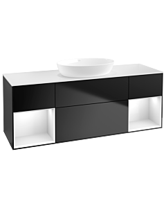 Villeroy und Boch Finion Villeroy und Boch FD01GFPD 120cm, plaque de recouvrement blanc mat, étagères Laque blanche brillante, laque noire mate